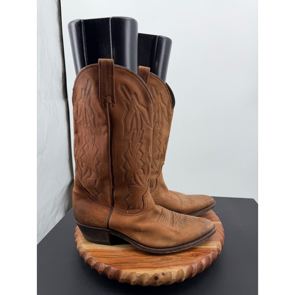 Marlboro Dan Post Cowboy Boots Mens 10 D Tan Leather Western Stitched 2551